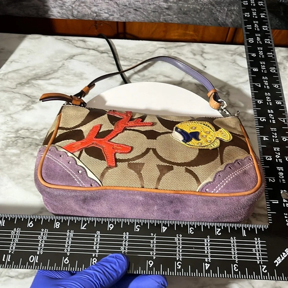 Coach 1491 tan signature print with fish and purple suede - Picture 9 of 11